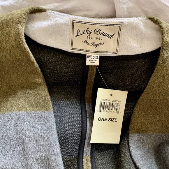 LUCKY BRAND Oversized Striped Wool Poncho One Size NWT - Picture 7 of 8